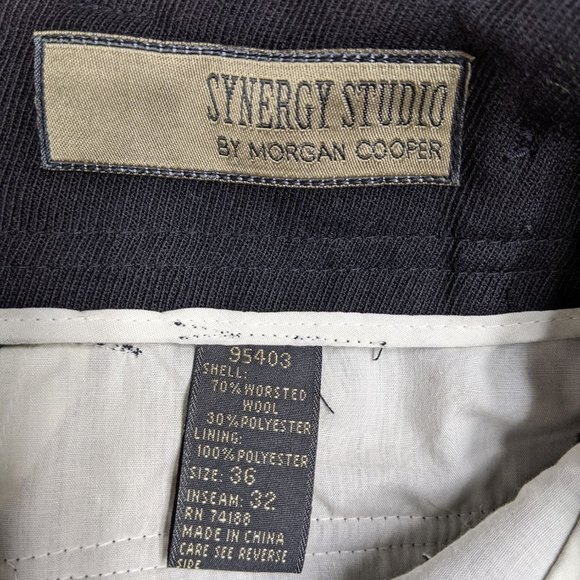 Synergy Studio / Morgan Cooper Pants Men 36 x 32 Wool Blend Business Black *NEW* - Picture 7 of 7